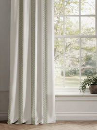Green Striped Linen Curtains - Sumi Moss-WHT - White base fabric.