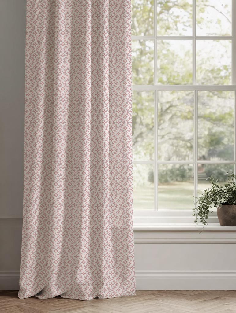 Pink Abstract Linen Curtain - Unica Dusty Pink-WHT - White base fabric.