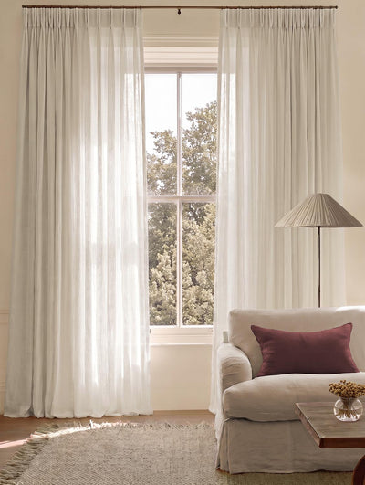 White Made to Measure Curtains - Pure Semi Sheer Linen Fabric