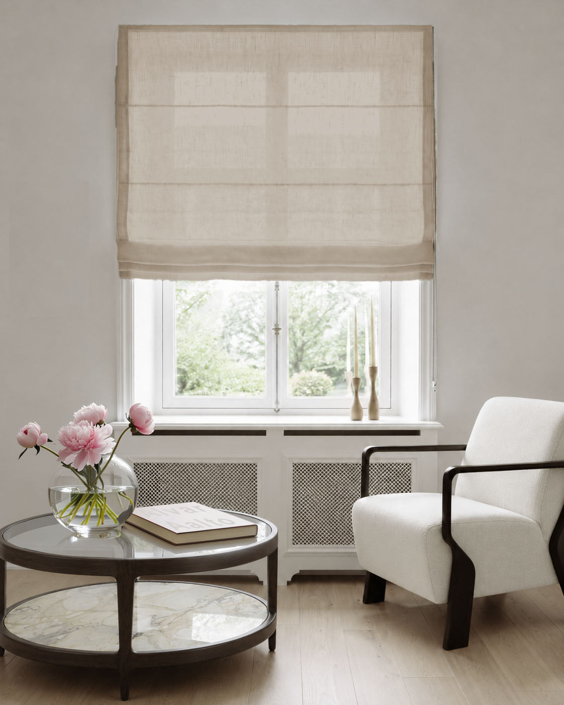 Made To Measure Roman Blind - Natural Linen Blind Made of Sheer Voile Fabric