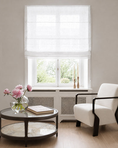 Made To Measure Roman Blind - White Linen Blind Made of Sheer Voile Fabric