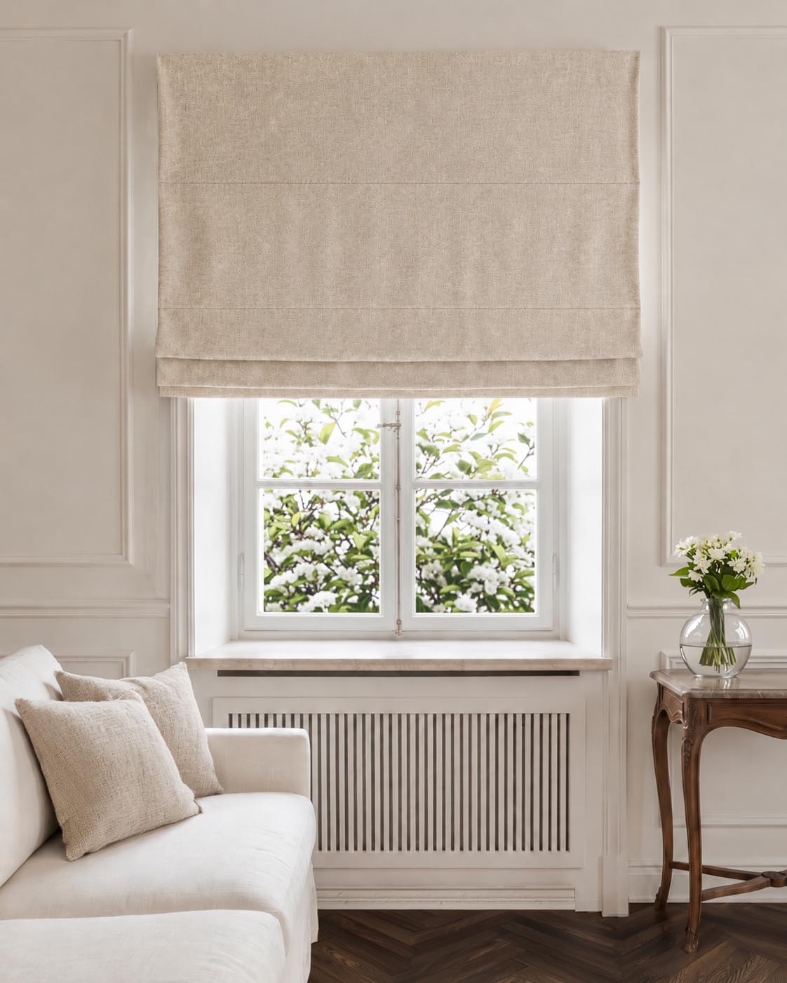 Beige Made to Measure Roman Blind for Living Room - Blackout Lined