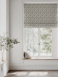 Green Botanical Linen Roman Blind - Lulani Khaki - Natural base fabric.