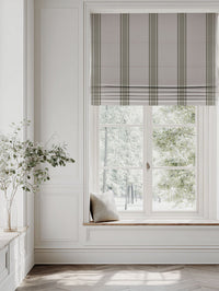 Green Striped Linen Roman blind - Bella Moss - Natural base fabric.