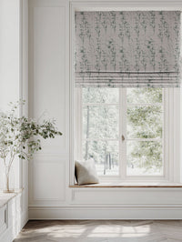Green Botanical Linen Roman blind - Breeze Sage - Natural base fabric.