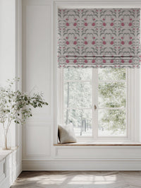 Red Floral Linen Roman blind - Dana Cherry - Natural base fabric.