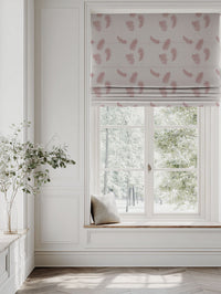 Pink Patterned Linen Roman blind - Feathers Dusty Pink - Natural base fabric.