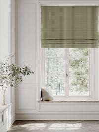 Green Striped Linen Roman blind - Laila Leaf - Natural base fabric.