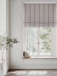 Red Striped Linen Roman blind - Ronja Wine - Natural base fabric.