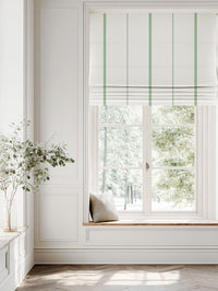 Green Striped Linen Roman blind - Berit Parrot Green - White base fabric.