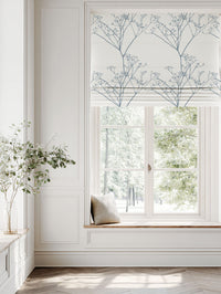 Blue Floral Linen Roman blind - Cicely Agate Blue - White base fabric.