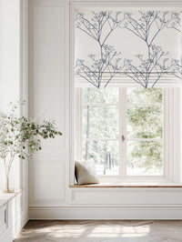 Blue Floral Linen Roman blind - Cicely Deep Blue - White base fabric.