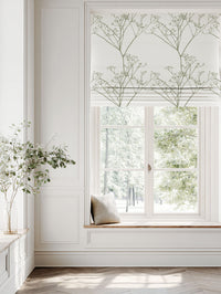 Green Floral Linen Roman blind - Cicely Moss - White base fabric.
