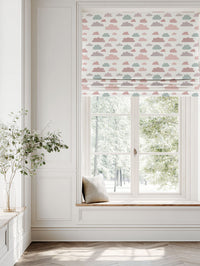 Pink Kids Linen Roman blind - Cloud Dreams Pink - White base fabric.