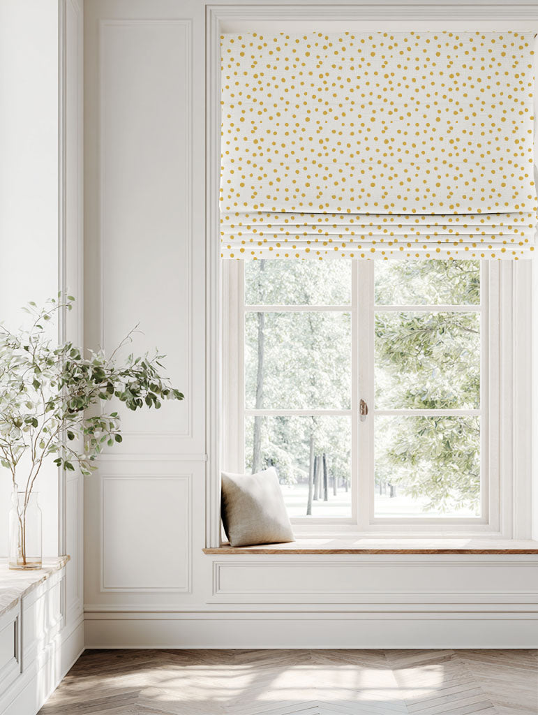 Yellow Spotted Linen Roman blind - Dottie Dijon-WHT - White base fabric.