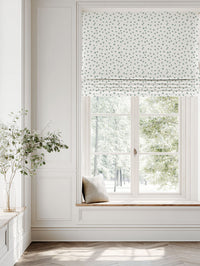 Green Spotted Linen Roman blind - Dottie Meadow-WHT - White base fabric.