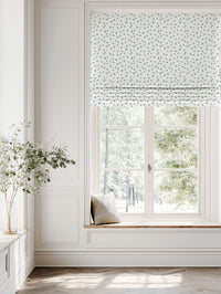 Blue Spotted Linen Roman blind - Dottie Shadow Blue-WHT - White base fabric.