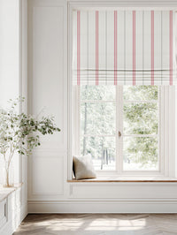 Grey / Red Striped Linen Roman blind - Elise Dream Red-WHT - White base fabric.
