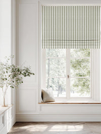 Green Patterned Linen Roman Blind - Fionna Moss-WHT - White base fabric.
