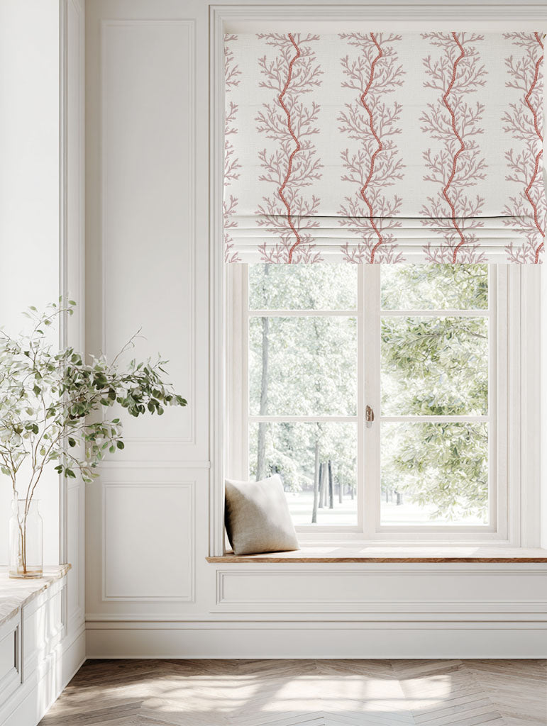 Pink Botanical Linen Roman blind - Galilea Pink - White base fabric.