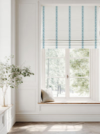 Blue Striped Linen Roman blind - Helena Blue Stone - White base fabric.