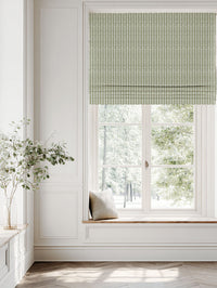 Green Patterned Linen Roman blind - Hilda Moss - White base fabric.