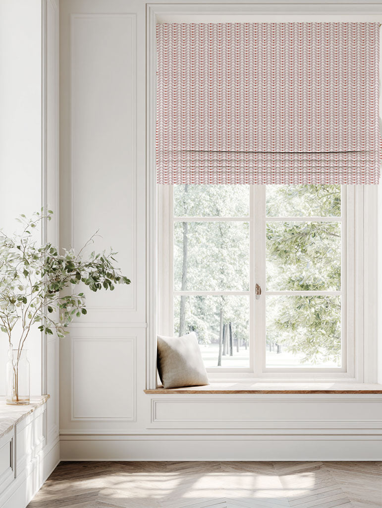 Red / Pink Patterned Linen Roman blind - Hilda Peony Red - White base fabric.