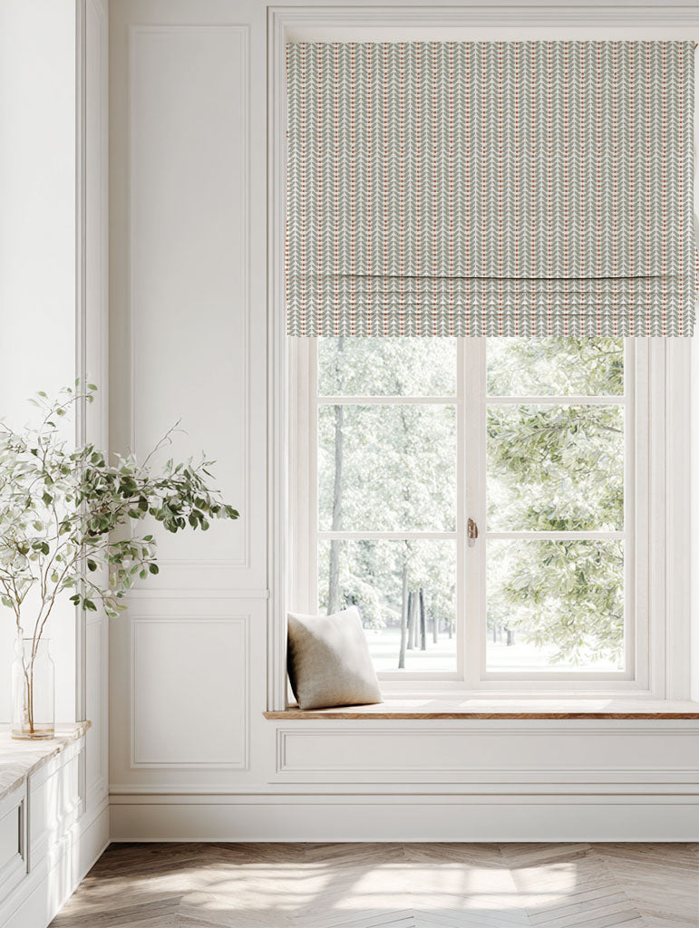 Red / Orange Patterned Linen Roman blind - Hilda Terracotta - White base fabric.