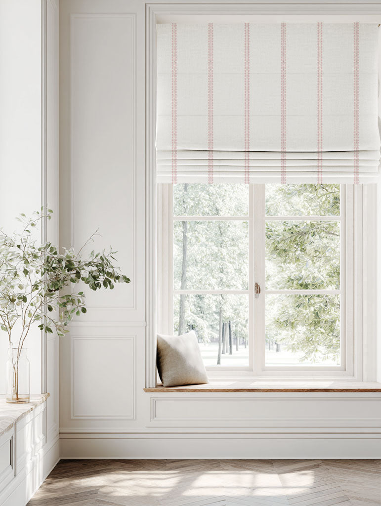 Pink Striped Linen Roman blind - Imogen Dusty Pink - White base fabric.
