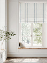 Blue Striped Linen Roman blind - Inga Agate Blue - White base fabric.