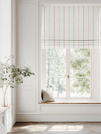 Pink Striped Linen Roman blind - Inga Peony - White base fabric.