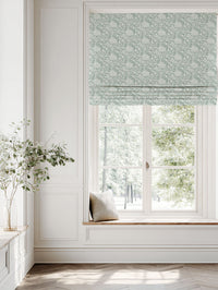Green Floral Linen Roman blind - Katarina Meadow - White base fabric.