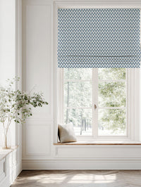 Blue Botanical Linen Roman blind - Kira Agate Blue - White base fabric.