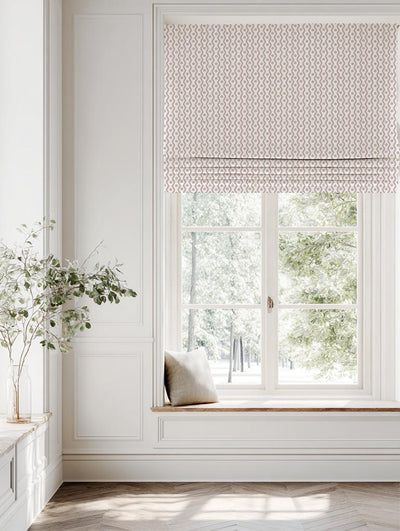 Pink Abstract Linen Roman Blind - Kirabe Peony-WHT - White base fabric.