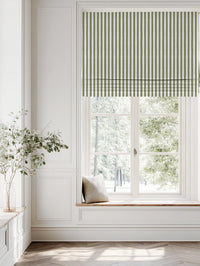 Green Striped Linen Roman Blind - Lisabella Moss-WHT - White base fabric.