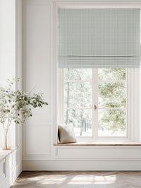Grey Striped Linen Roman blind - Maisa Greige - White base fabric.