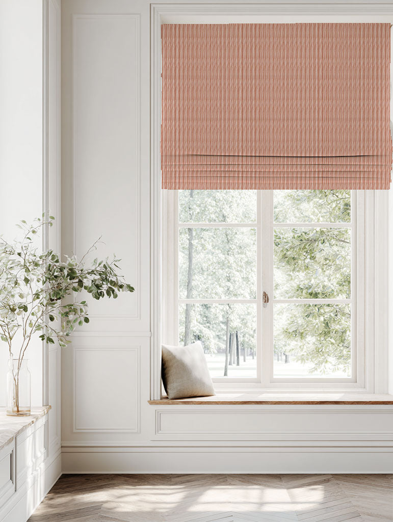 Red / Orange Striped Linen Roman blind - Maisa Terracotta - White base fabric.