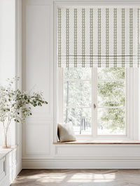 Green Abstract Striped Linen Roman Blind - Margarie Moss-WHT - White base fabric.