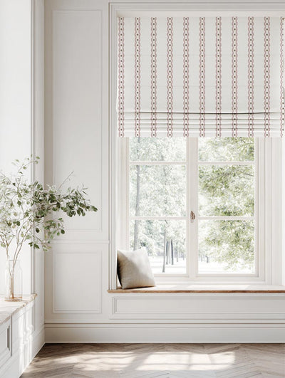 Pink Abstract Striped Linen Roman Blind - Margarie Peony-WHT - White base fabric.