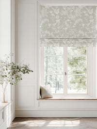 Neutral / Grey Floral Linen Roman blind - Marianne Greige Clay - White base fabric.