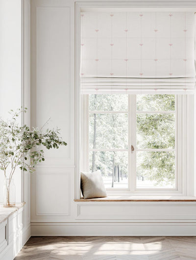 Pink Striped Linen Roman Blind - Mimmi Dusty Pink-WHT - White base fabric.