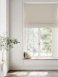 Neutral / Brown Patterned Linen Roman blind - Oona Taupe - White base fabric.