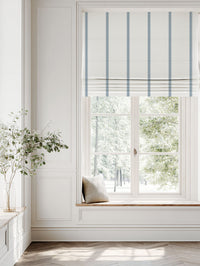 Blue Striped Linen Roman blind - Rune Agate Blue - White base fabric.