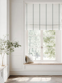 Grey Striped Linen Roman blind - Rune Greige - White base fabric.