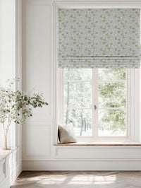 Yellow Floral Linen Roman blind - Ruth Dijon - White base fabric.