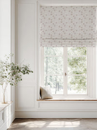 Grey / Pink Floral Linen Roman blind - Ruth Peony - White base fabric.