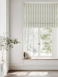 Green Floral Stripe Linen Roman Blind - Skye Moss-WHT - White base fabric.