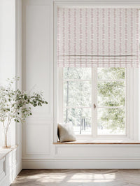 Pink Floral Stripe Linen Roman Blind - Skye Peony-WHT - White base fabric.