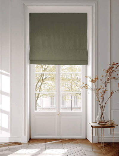 Green cotton roman blind made of Amara Magic Pine fabric