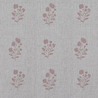 Pink Floral Linen Curtain Fabric - Cherie Dusty Pink - Natural base fabric.